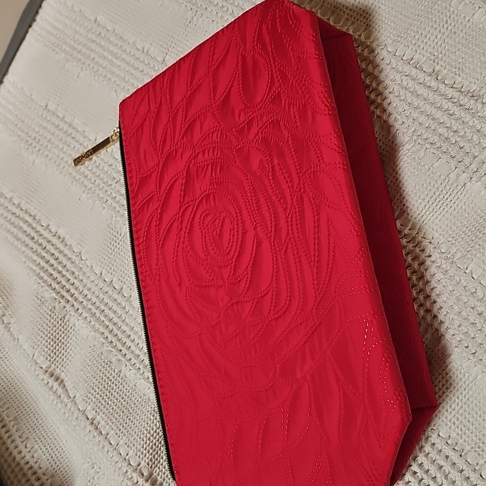 Lancome large hot pink makeup pouch with gold zipper